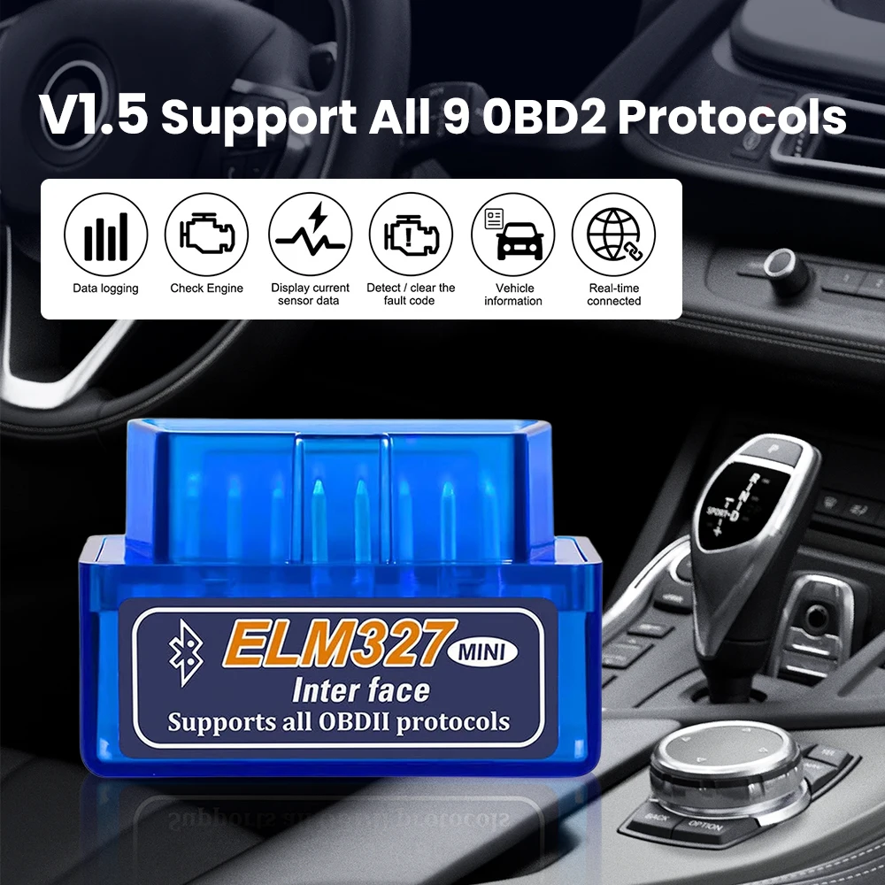 Mini elm327 v1.5/v2.1 bluetooth obd2 scanner leitor de código ferramentas de diagnóstico do carro verificar varredura do motor detector de falhas do carro