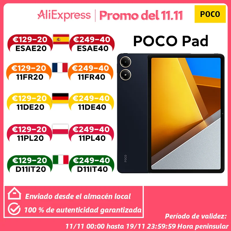 Tablet Xiaomi Poco Pad 12.1 Wi-Fi 8 GB/256 GB EU-Ladegerät Globale Version