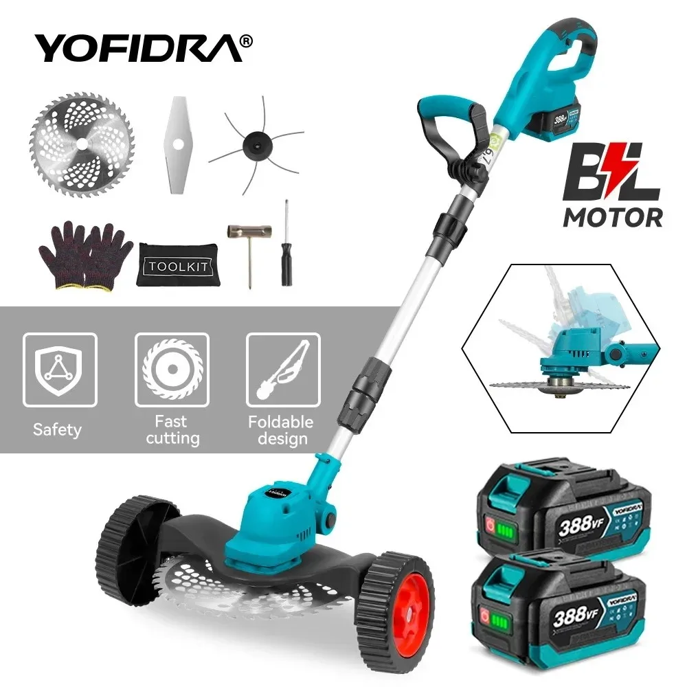 YOFIDRA Brushless 9 นิ้วเครื่องตัดหญ้าไฟฟ้า 36000RPMไร้สายTrimmerปรับสวนเครื่องมือสําหรับMakita 18Vแบตเตอรี่Pin