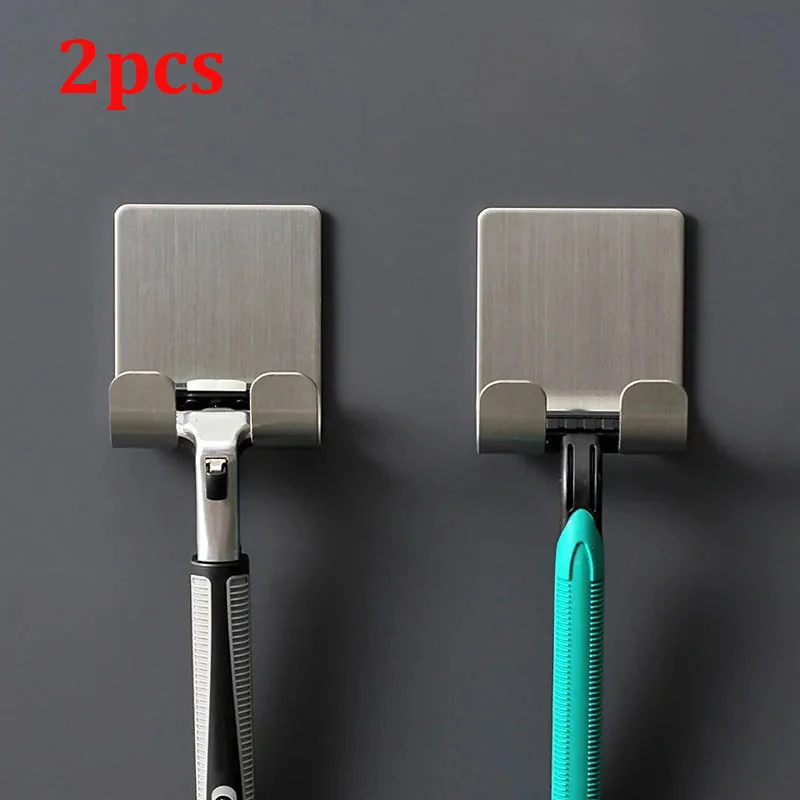 Suporte de barbear de aço inoxidável, 2 peças, rack de armazenamento de barbeador de banheiro e organizador de gancho