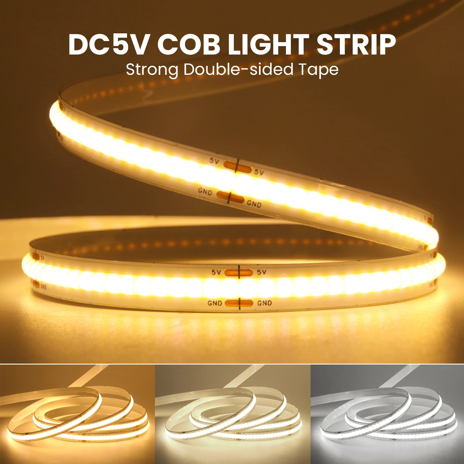 3AA バッテリーボックス 5V COB Led ストリップ 8 ミリメートル 320LEDs/M 暖かいナチュラルクールホワイト柔軟な COB ストリップライト寝室キャビネットテレビバックライト用