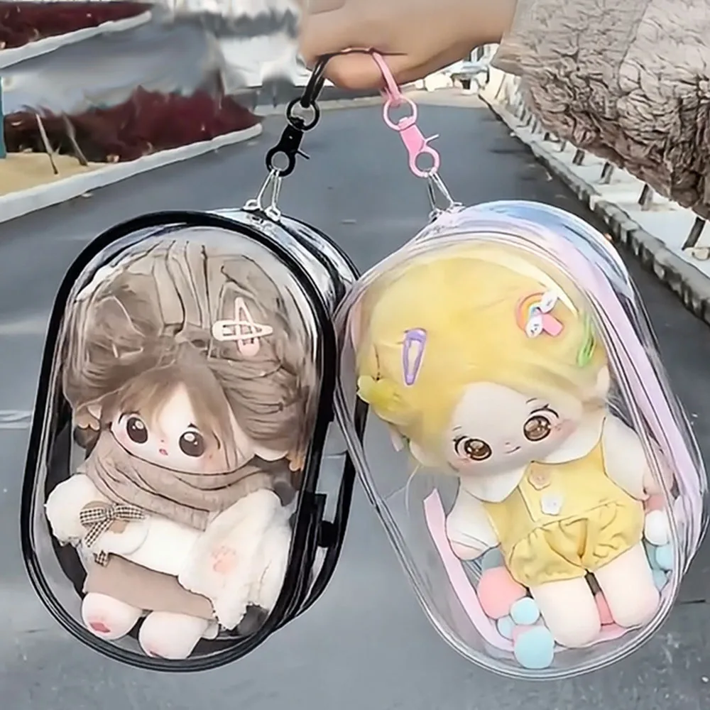 Bolsa de exhibición de muñeco de peluche de 20cm, bolsa de almacenamiento transparente de algodón grueso para salida de muñeca, bolsa de almacenamiento a prueba de polvo, llavero, Mini bolsa, accesorios
