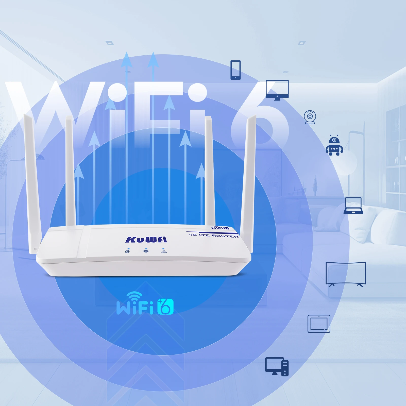 KuWFi 4G CAT4 LTE Router 300Mbps Wireless WiFi6 Router 4G Modem RJ45 Port Nano USIM Slot External Antenna Support to 10 Users