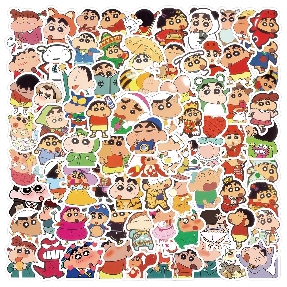 100 個クレヨンしんちゃんアニメステッカースケートボードスーツケース防水電話ケースかわいいステッカーパックラップトップスキン子供のおもちゃ