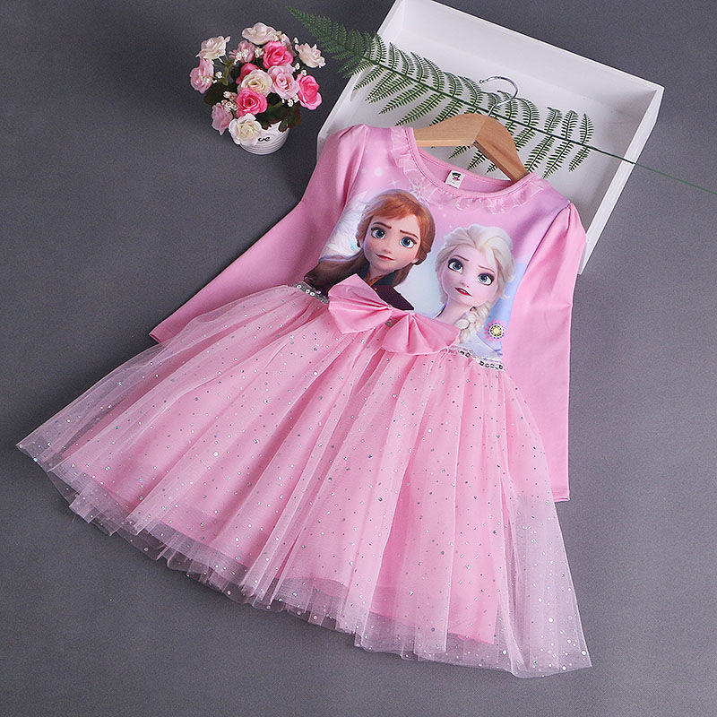 2024 nuevo vestido de princesa vestido de niñas de manga larga para ropa de fiesta para niños vestido de Frozen de Elsa vestido para niños de primavera y otoño 1-10 años
