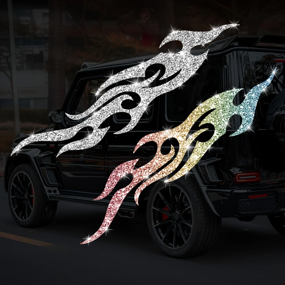 1 paar Nachahmung Diamant Glitter Flamme Motorrad Aufkleber Wasserdichte Motorrad Helm Kraftstoff Tank Auto Rückspiegel Vinyl Aufkleber