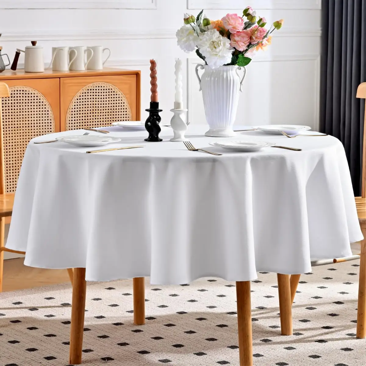 White Table Cloth Stain Resistant Decorative Washable Polyester Rectangle Tablecloths for Dining Table Parties and Wedding