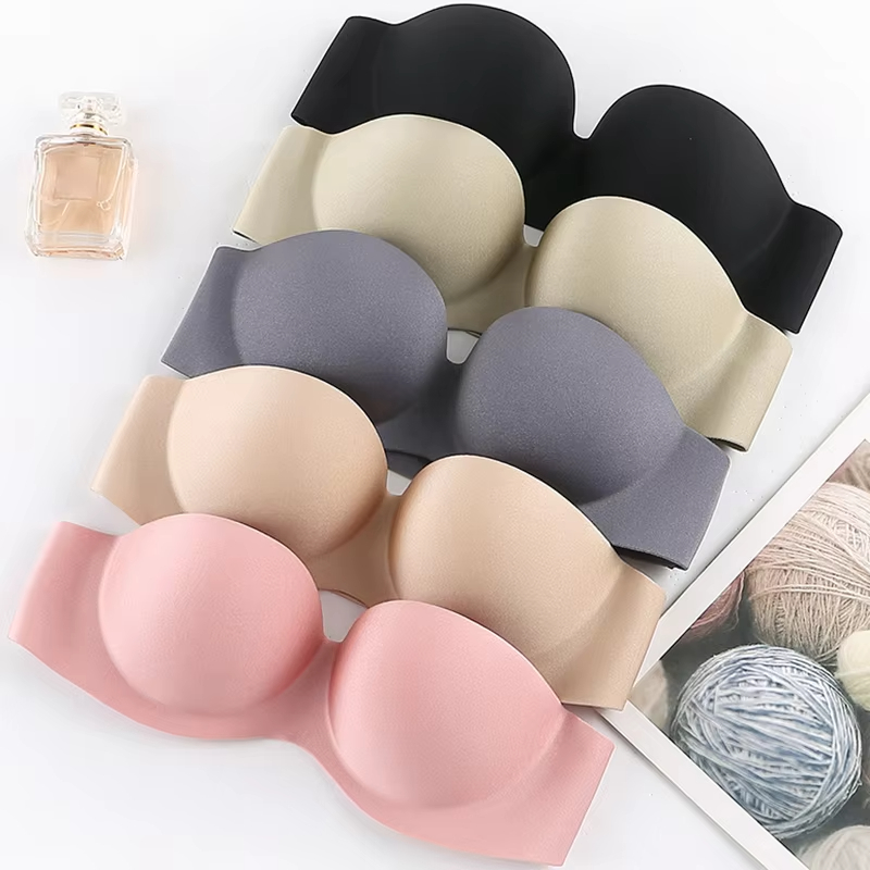 Reggiseni sexy senza spalline da donna Bralette senza fili Intimo femminile morbido Reggiseni senza cuciture da donna Reggiseno invisibile con cinghie da 2 pezzi