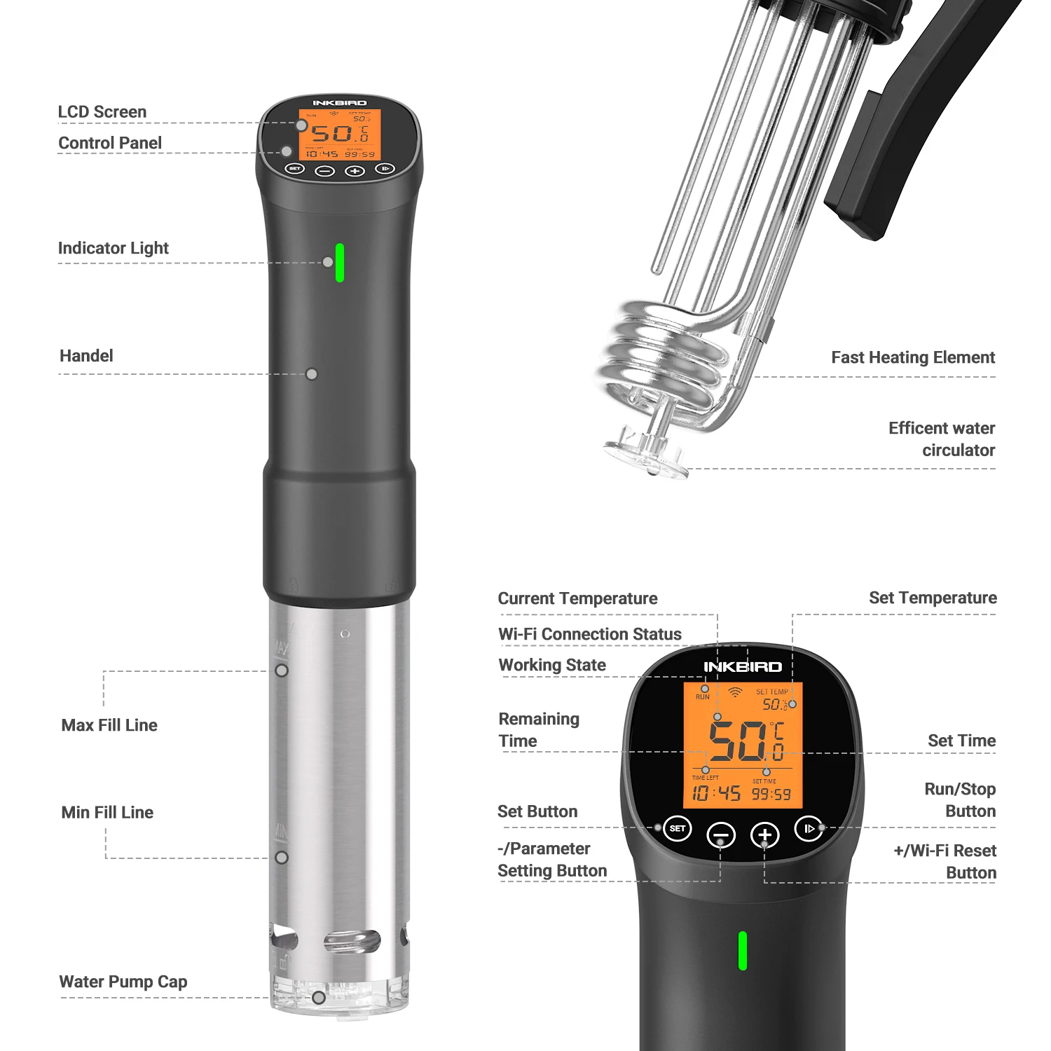 INKBIRD Ẩm Thực: Vide ISV-200W Wi-Fi Chính Xác Điện Mạnh Mẽ & Bền Bỉ Ngâm Đựng Trứng Bằng Thép Không Gỉ Thành Phần