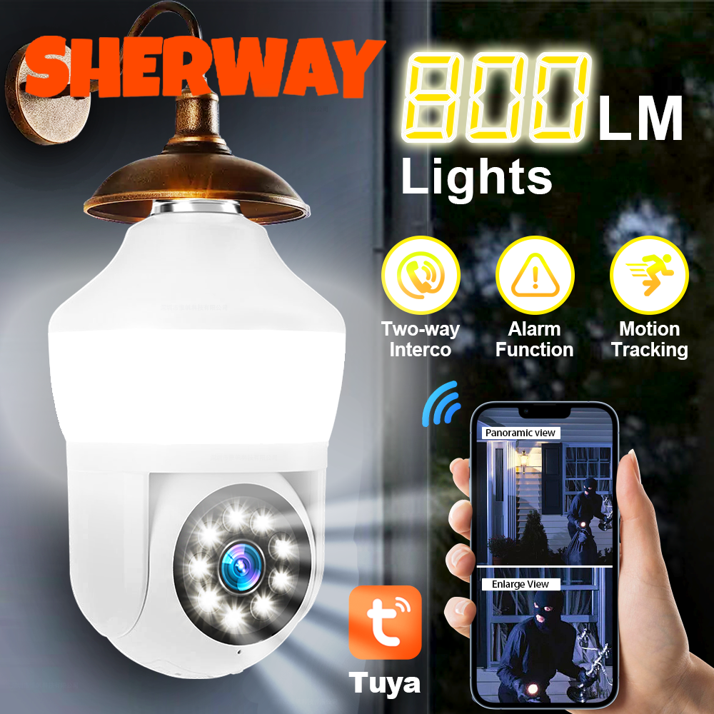 Tuya E27 bombilla de pantalla Dual WiFi cámara 5MP interior 5x Zoom PTZ cámara de seguridad IR Color visión nocturna vigilancia inalámbrica