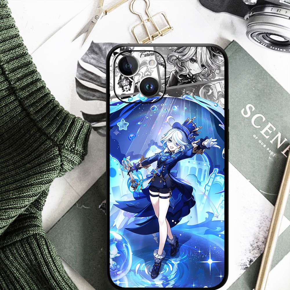 Furina-iphone、かわいいキャラクター、クライオ、5スター、15、14、13、12、11 pro max、mini、xs max、se3、2、7用のgenすねインパクト電話ケース8プラス