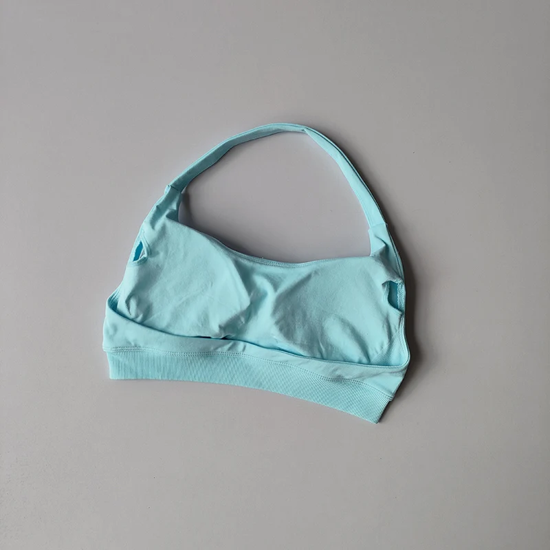 กีฬา Bra ผู้หญิงกันกระแทก Seamless Halter Top สูงสนับสนุน Push-up เปิดกลับ Gym สวมใส่ฟิตเนสโยคะออกกําลังกายชุดชั้นใน