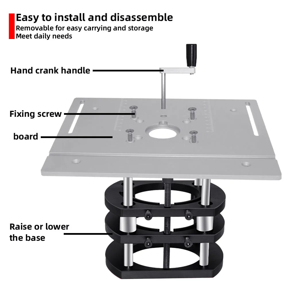 Router Lift and Aluminum Router Table Insert Plate W/ Sliding Fence and Miter Gauge for Wood Router Trimming Machine WorkBenches