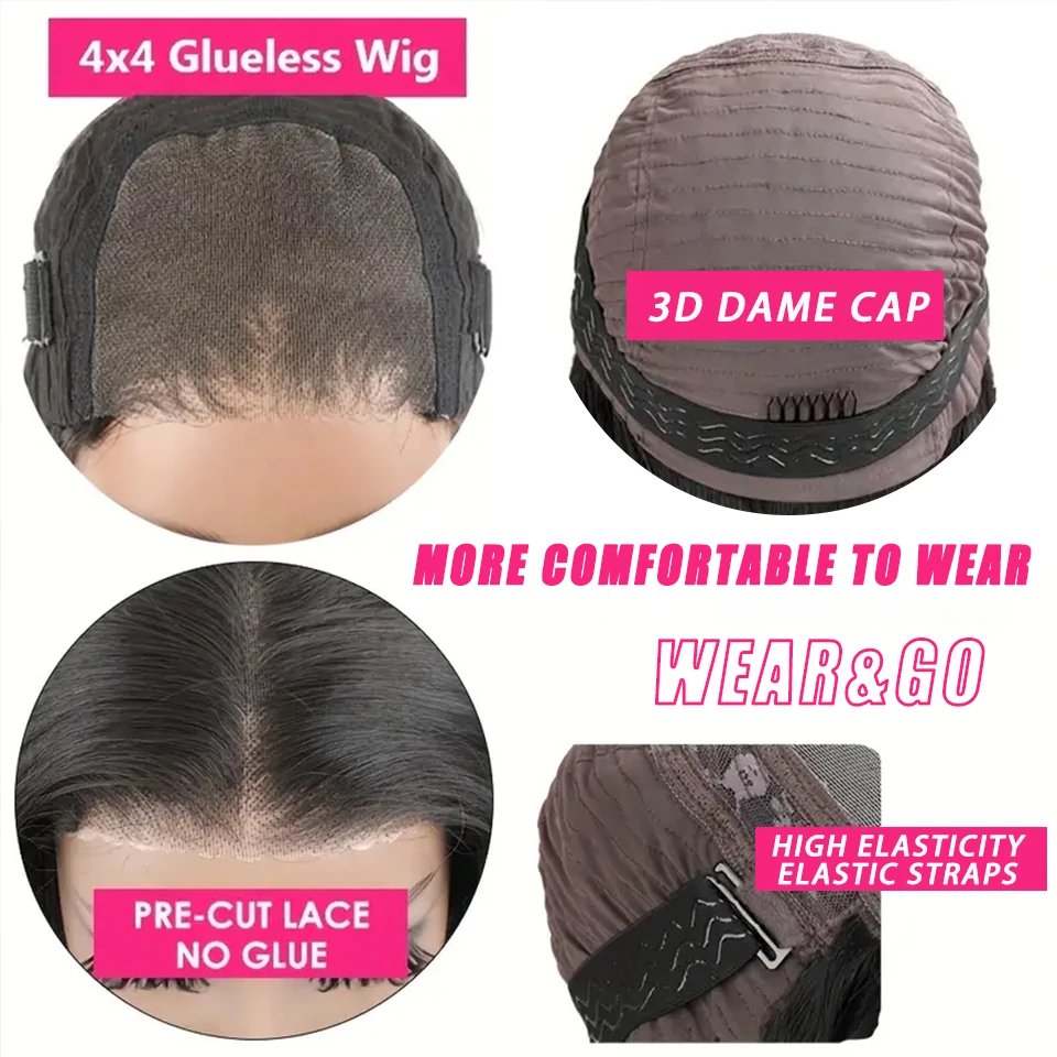 Kinkyตรงผมมนุษย์Wigs 4X4 Gluelessวิกผมผมมนุษย์สวมใส่และGo Gluelessวิกผมบราซิลผมมนุษย์วิกผมลูกไม้ปิดวิกผม