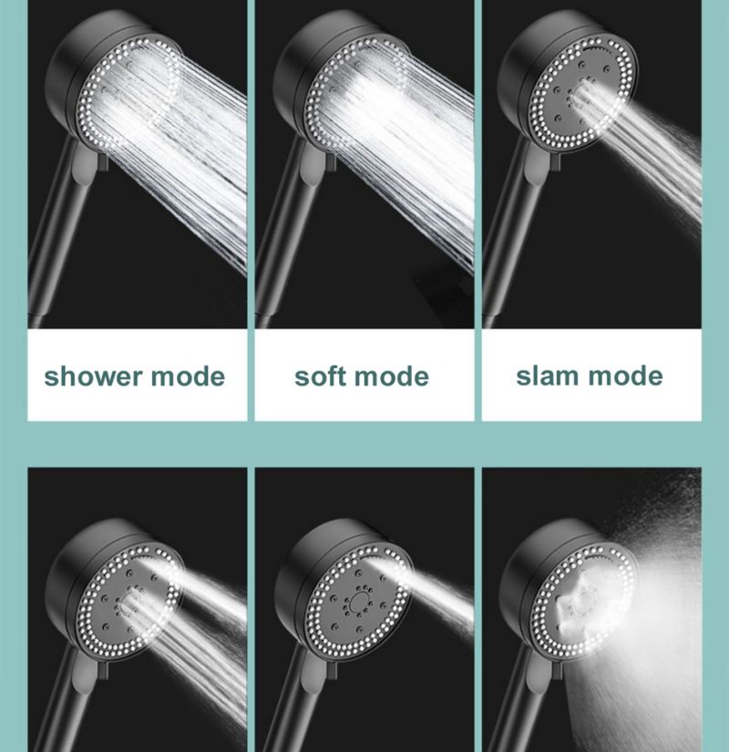 8 Modes High-Pressure Shower Head Fall Resistance Black Handheld Shower Head Water Saving Bathroom Shower Accessories