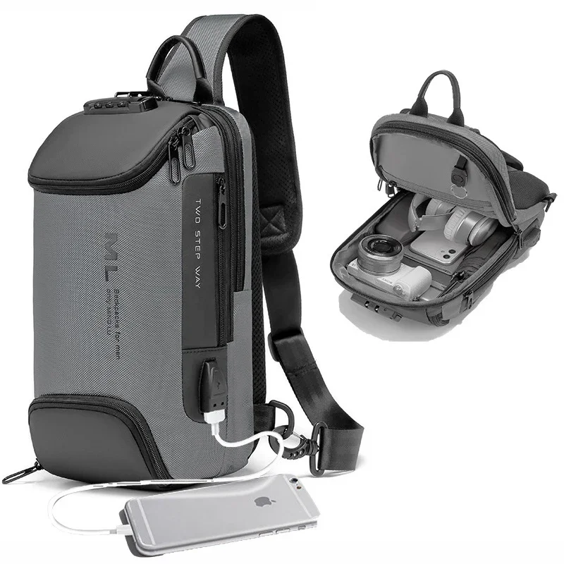 Moda masculina anti-roubo bloqueio multifuncional sacos de ombro carregamento usb sling crossbody viagem mensageiro saco peito pacote para o sexo masculino