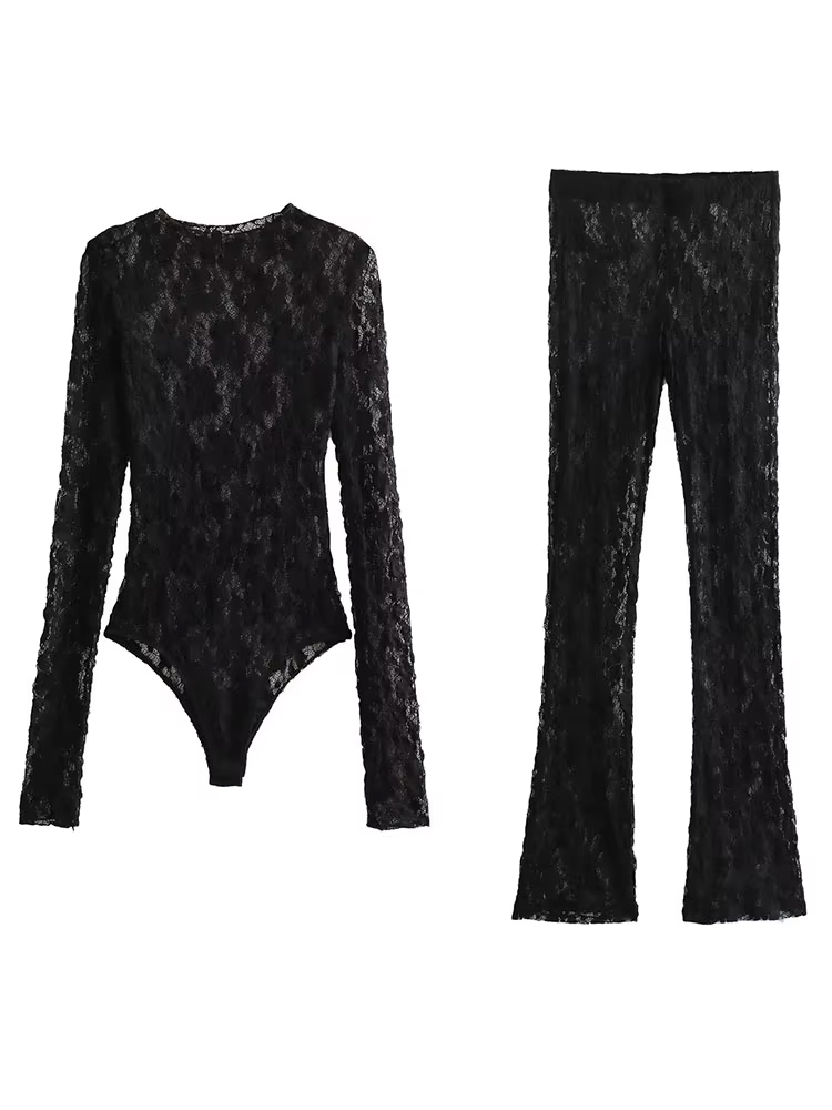 HH Frauen Neue Mode Vielseitige Spitze Overalls Mit Langen Ärmeln Aushöhlen Schlank Onesies Weibliche Sexy Elegante Wilde frauen Bodys