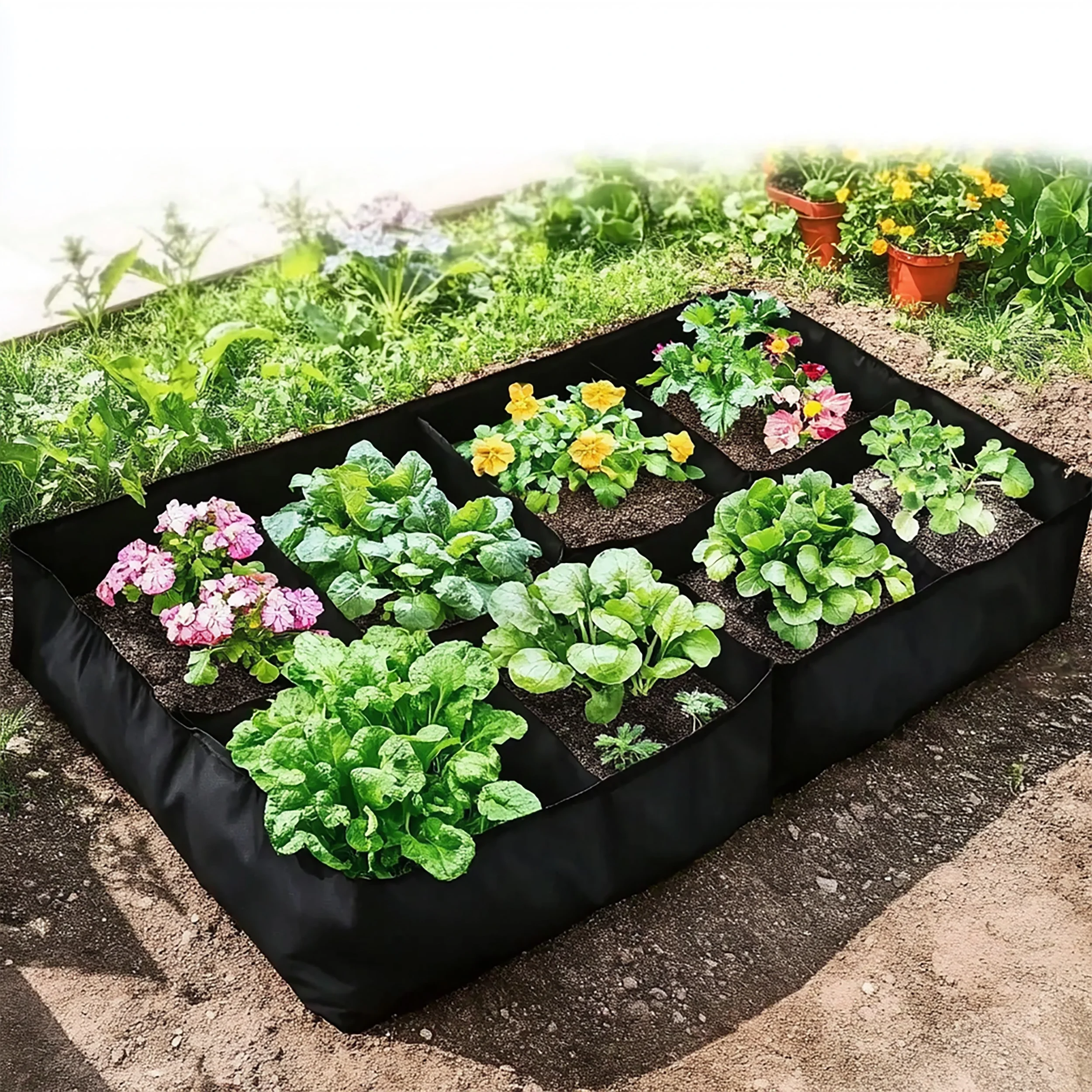 Gartenpflanzbeutel mit Multi-Grid-Design – Filzpflanzbeutel für Gemüse, Tomaten und Kartoffeln, rechteckiger Kindergartentopfbehälter