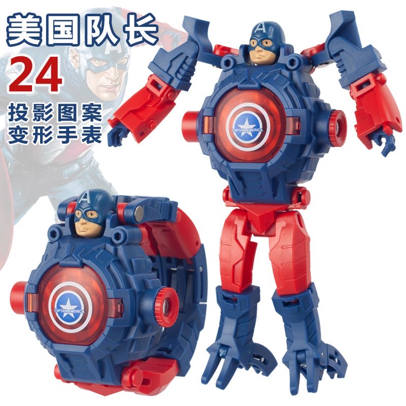 Crianças relógios spiderman 24 padrões de projeção brinquedos para menino deformação robô projeção relógio eletrônico crianças presente natal