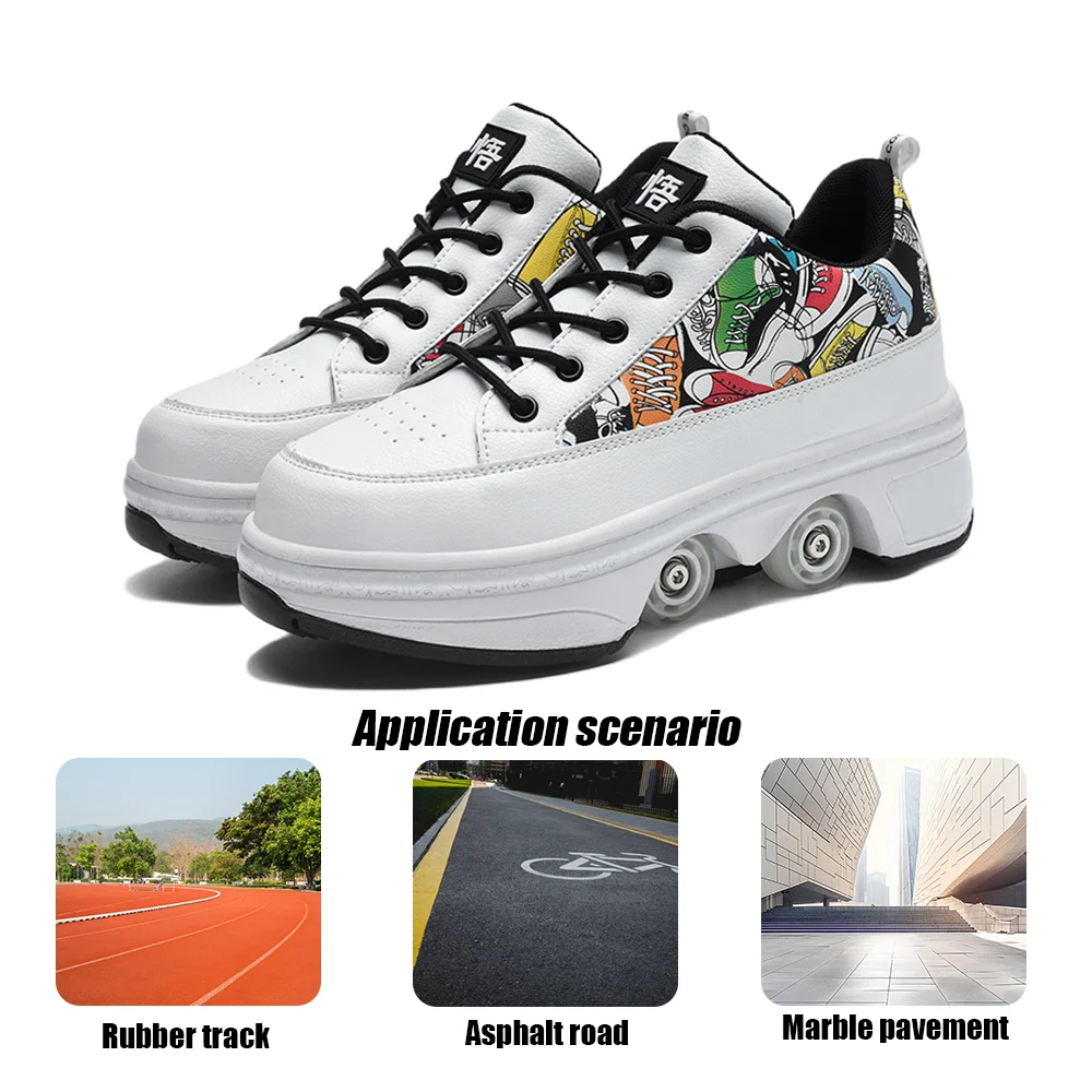 Patins à roulettes d'extérieur à la mode pour garçons et adultes, chaussures à roulettes transformées à 4 roues, baskets décontractées unisexes pour enfants et filles