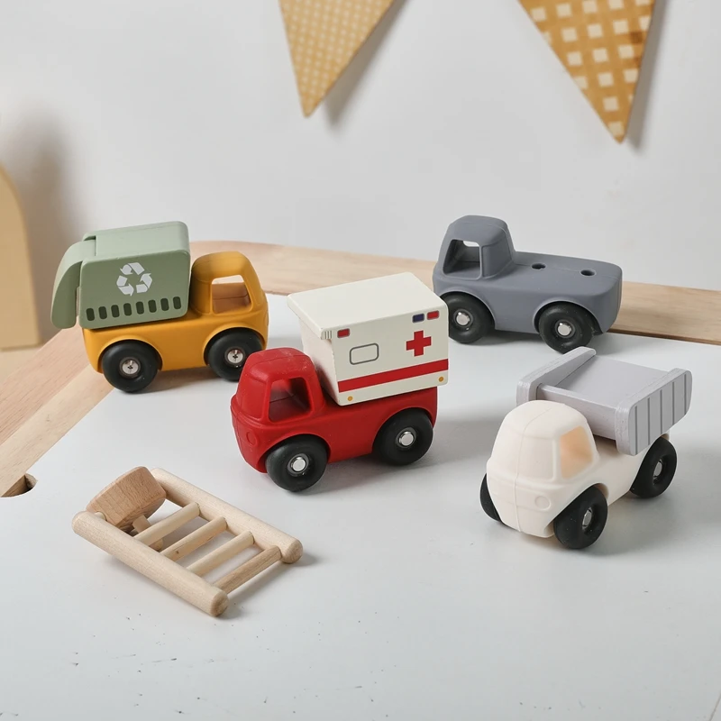 Silicone Baby Teether Montessori Games For Babies Mobile Cart Detachable Cartoon Car Toy Nursing Teething Ring BPA Free Kid Gift