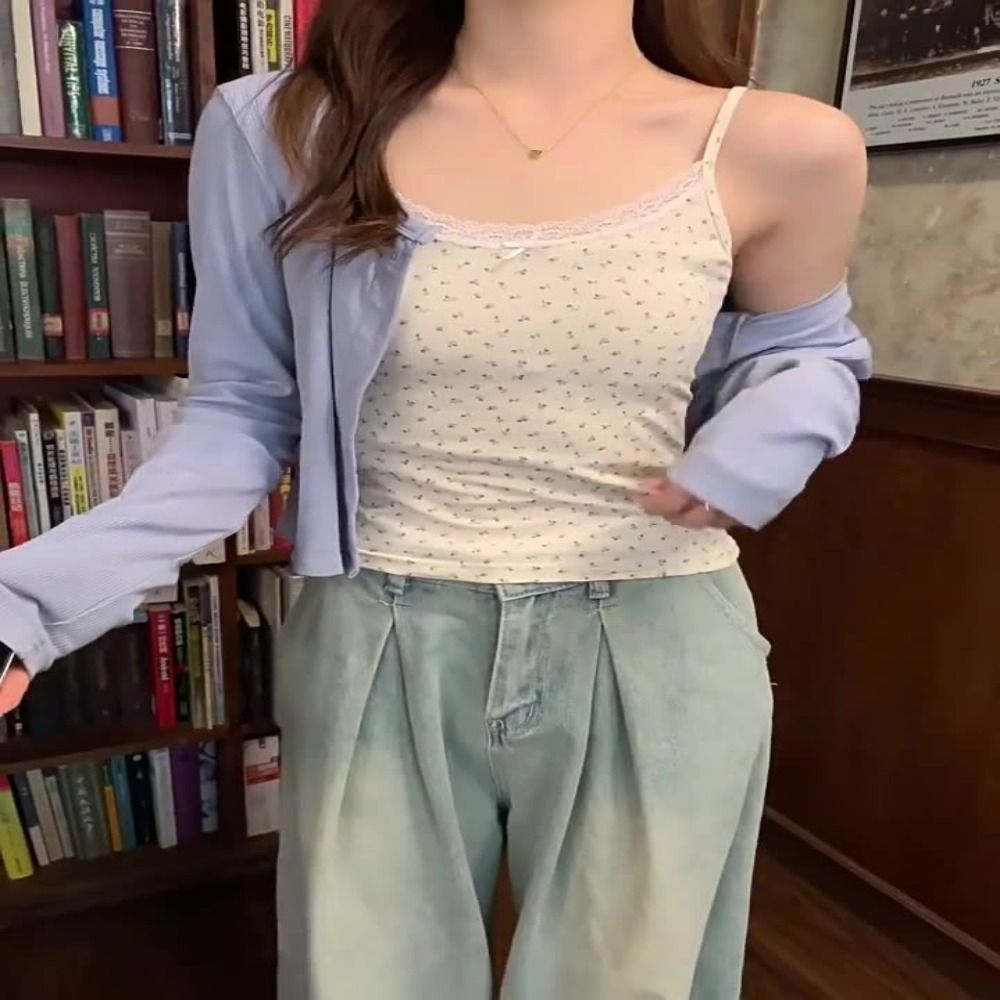 Débardeur élégant en dentelle imprimé floral, Slim, Sexy, haut à fleurs, taille unique, printemps, Y2K, 2024