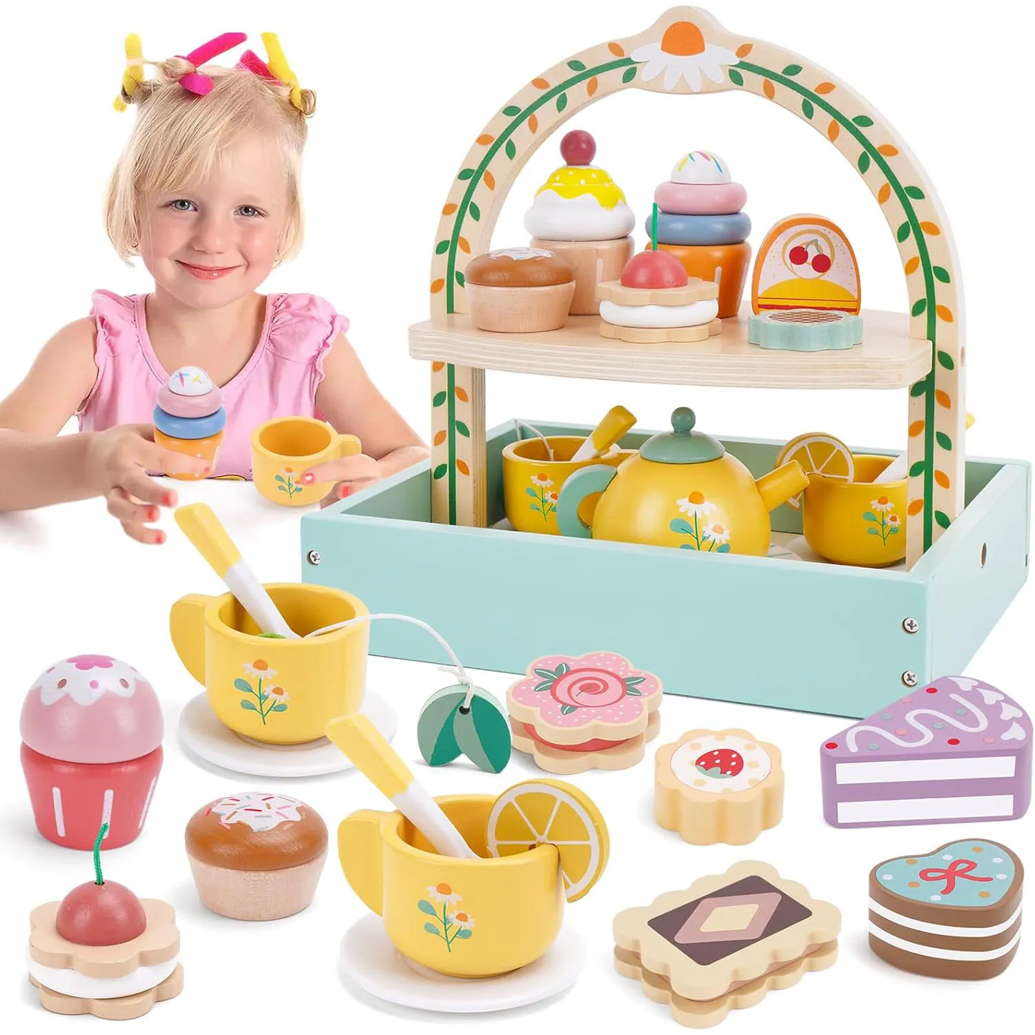 Wooden Pretend Play Kitchen Toys Coffee Machine Juicer Mixer Ice Cream Cake Tea Set Toy Children Play House Toys for Girls Kids