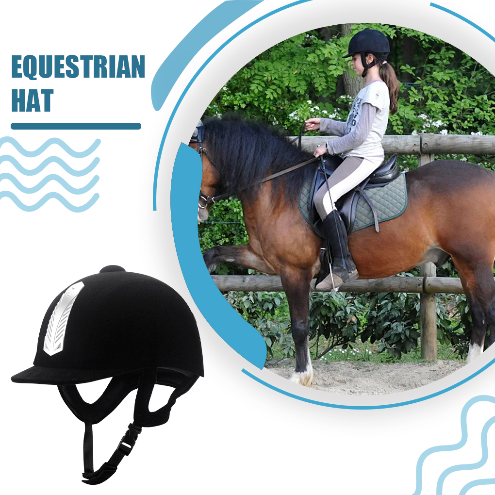 Chapéu de equitação de veludo ajustável, forro macio, proteção total, sem pressão no pescoço, capacete equestre, preto, 56cm