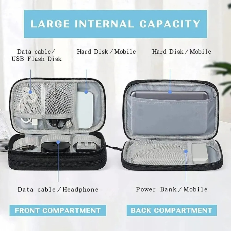 1PC Portable Travel Organizer Bag Waterproof Double Layer Cable Storage Pouch Carry Case for Cord Management