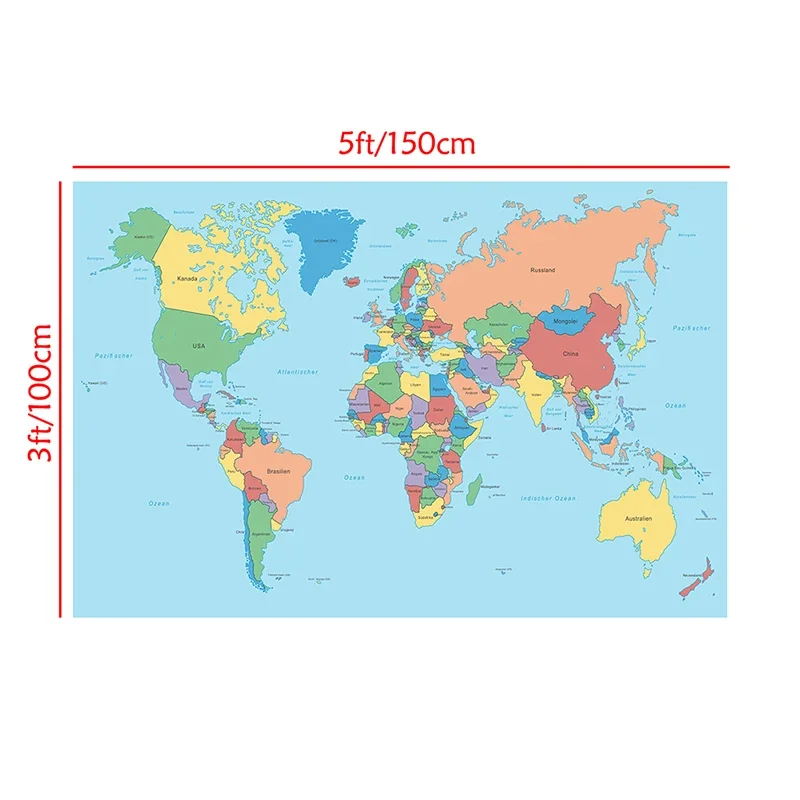 150*100 ซม.Worldแผนที่ไม่ทอภาพวาดผ้าใบผนังUnframedโปสเตอร์ห้องเรียนอุปกรณ์ห้องนั่งเล่นDecorอุปกรณ์โรงเรียน