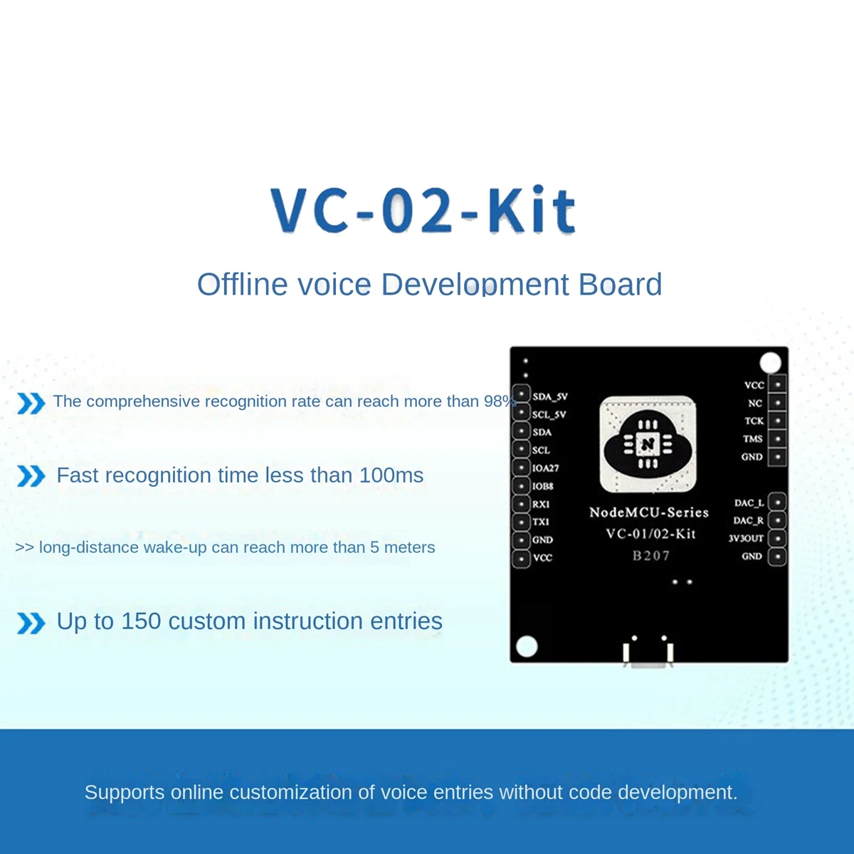 บอร์ดพัฒนาโมดูลควบคุมการจดจำเสียงออฟไลน์อัจฉริยะ VC-02-Kit AI