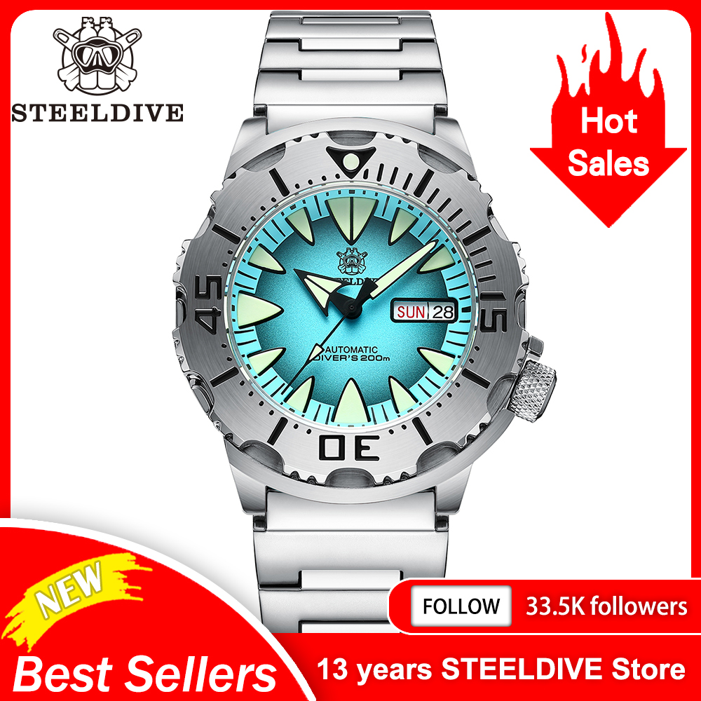 STEELDIVE SD1984 pulsera de acero 42,2 MM M onster 200M impermeable NH36 función de día cristal de zafiro movimiento automático bisel de acero