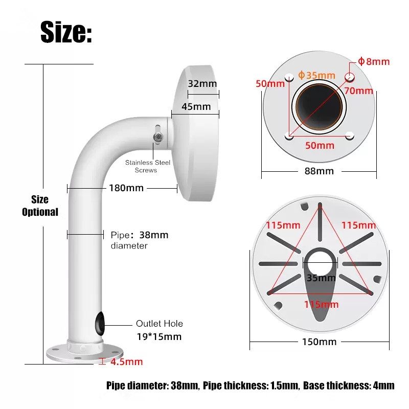 Длинный кронштейн для камеры видеонаблюдения, 18 см, 26 см, 37 см