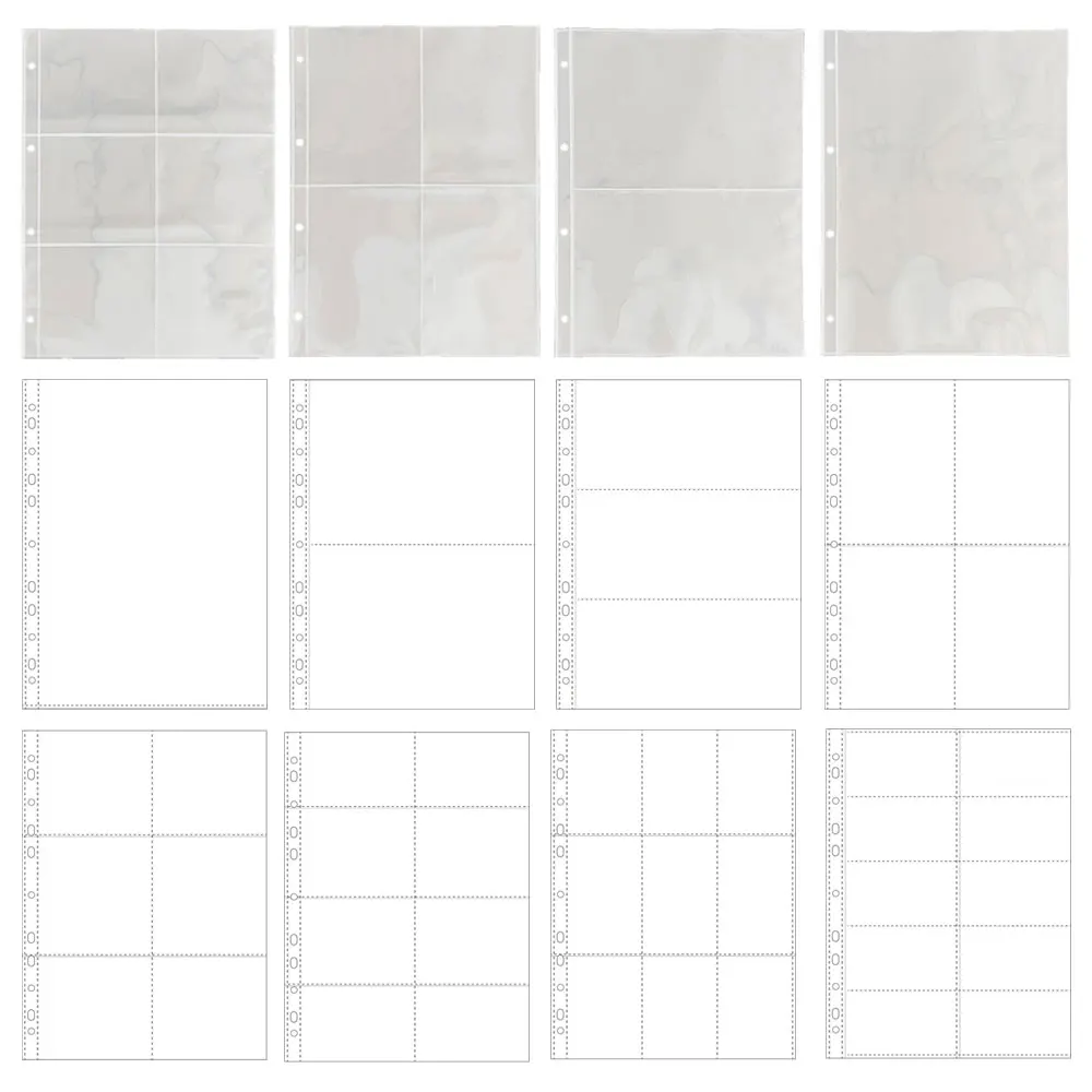 Álbum de fotos A4 transparente, 10 piezas, recarga de páginas, Protector de archivos, 4/11 agujeros, 6 × 4, 8 × 10, 4/11, carpeta de anillas, fototarjetas, tarjetas postales, cuaderno