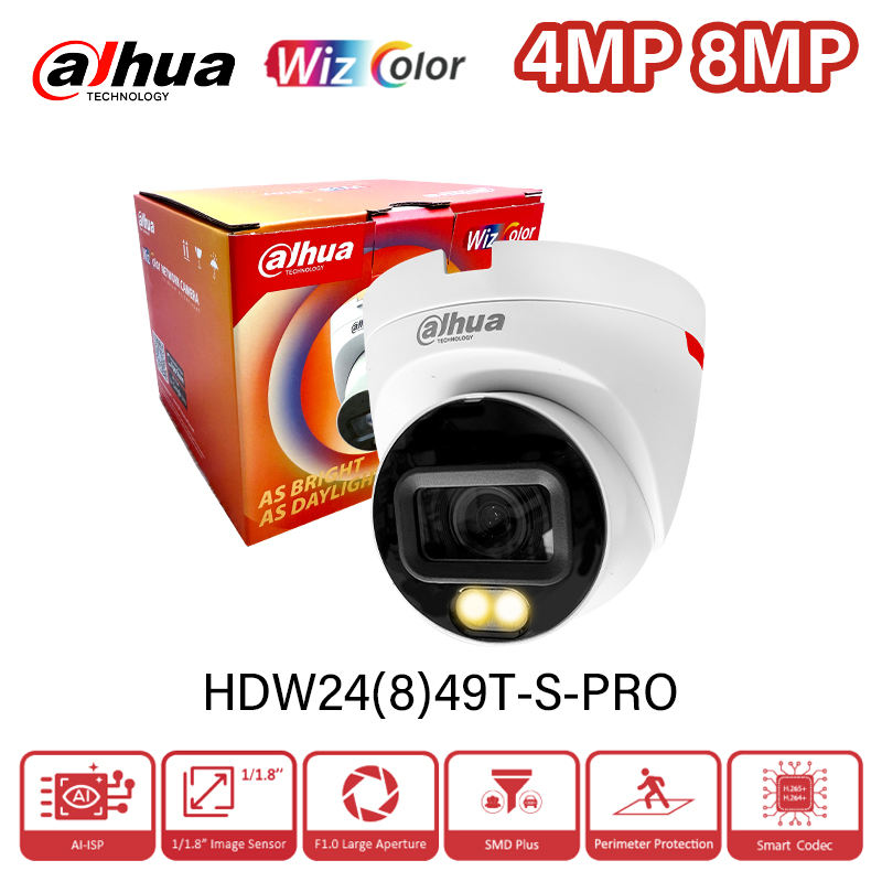 Dahua 4MP 8MP Wizcolor IP Camera 4K HD Night Vision Bright As Day Built in Mic 4K Smart Detection HDW2449T-S-PRO -HDW2849T-S-PRO
