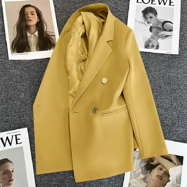 Office Lady Elegancka marynarka dwurzędowa Odzież damska 2025 Jesień Długi rękaw Slim Garnitur Kurtki Casualowe Szykowne Topy Płaszcz Damski