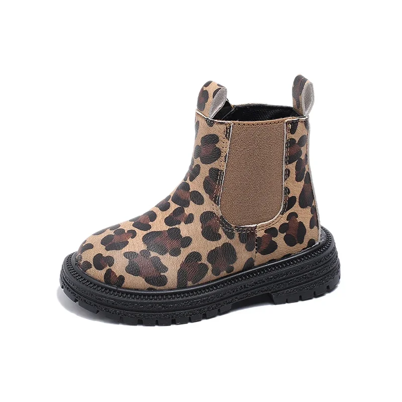 Botas clássicas com estampas de leopardo para menino e menina, ankle boots clássicas com zíper lateral, borracha, respirável, quente, unisex, moda