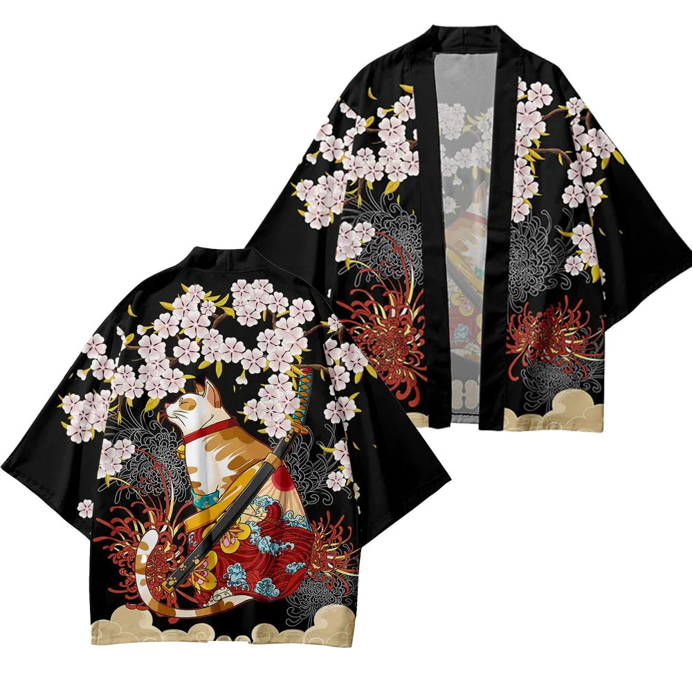 Japoński nadruk kota Haori Kimono Yukata Samurai Mężczyźni Kobiety Kimono Tradycyjne azjatyckie ubrania Harajuku Cardigan Shirt