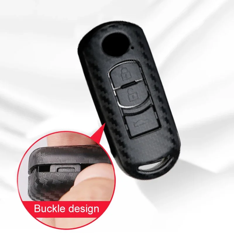 Carbon Chìa Khóa Ô Tô Vỏ Chìa Khóa Dành Cho Xe Mazda 2 3 6 Axela Atenza CX-5 CX5 CX-3 CX-7 CX8 CX-9 2016 2017 2018 2/3 Nút Tự Động Túi