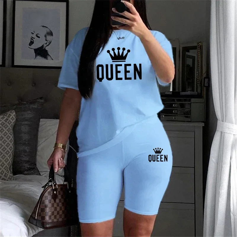 Letni damski dres królowa koszulka z nadrukiem + spodenki 2-częściowe zestawy moda codzienna odzież sportowa odzież luksusowy krótki garnitur do biegania