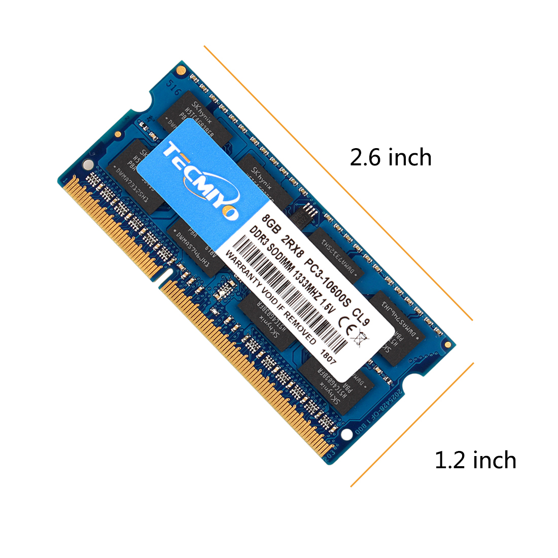 Tecmiyo Laptop SODIMM RAM 8 GB PC3-12800S PC3-10600S DDR3 DDR3L 1333 MHz 1600 MHz 204pin Intel AMD 2RX8 Notebook-Speicher 1 Stück – Blau