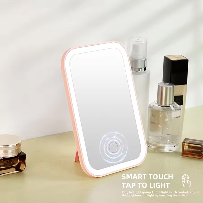 Espelho de maquiagem com tela sensível ao toque led, espelho dobrável iluminado, 3 cores, modos de luz, recarregável por usb, ferramentas de espelho cosmético