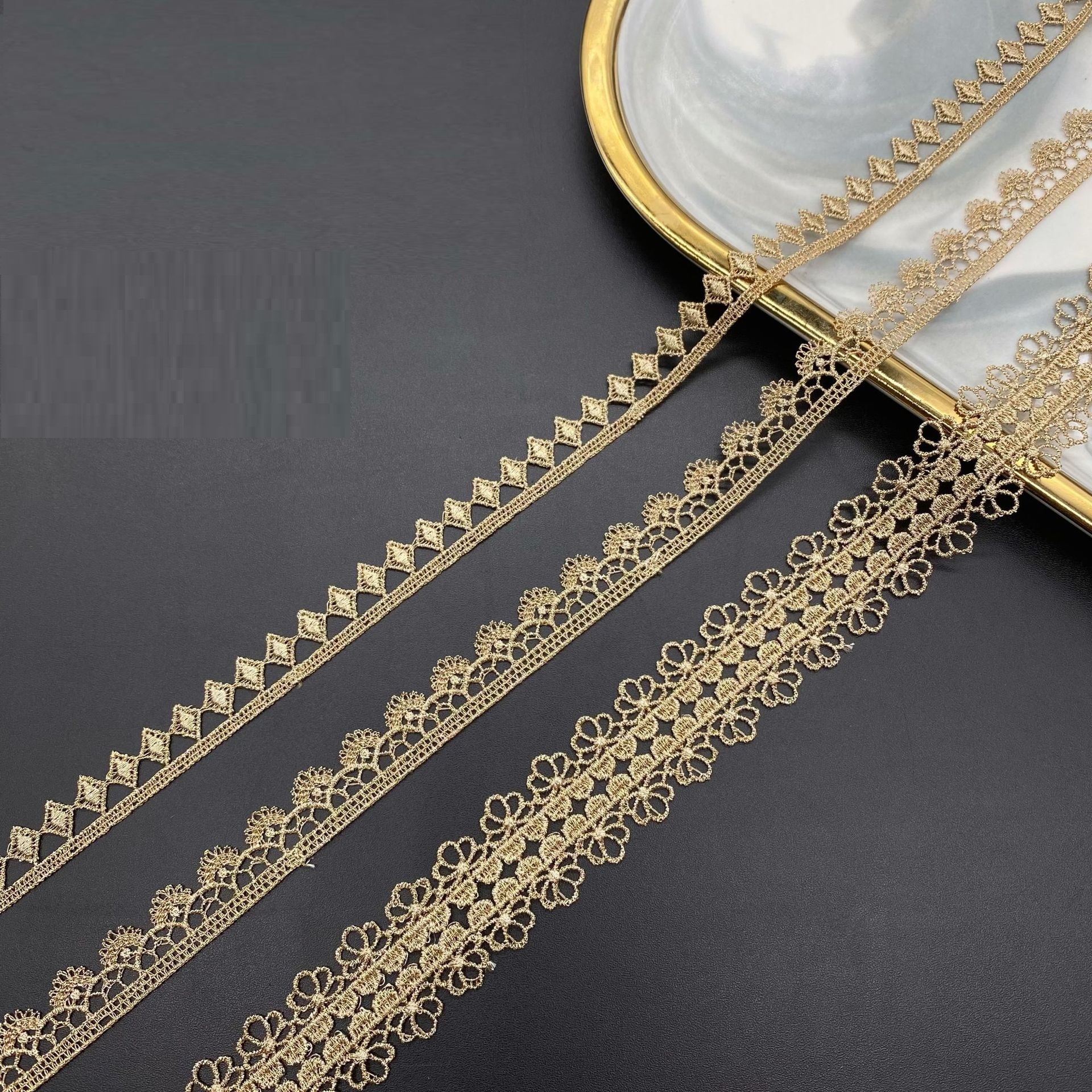 5-ярдовые золотые кружевные аксессуары своими руками для манжет платья, одностороннее ромбовидное кружево со штрих-кодом, кружево с золотой нитью