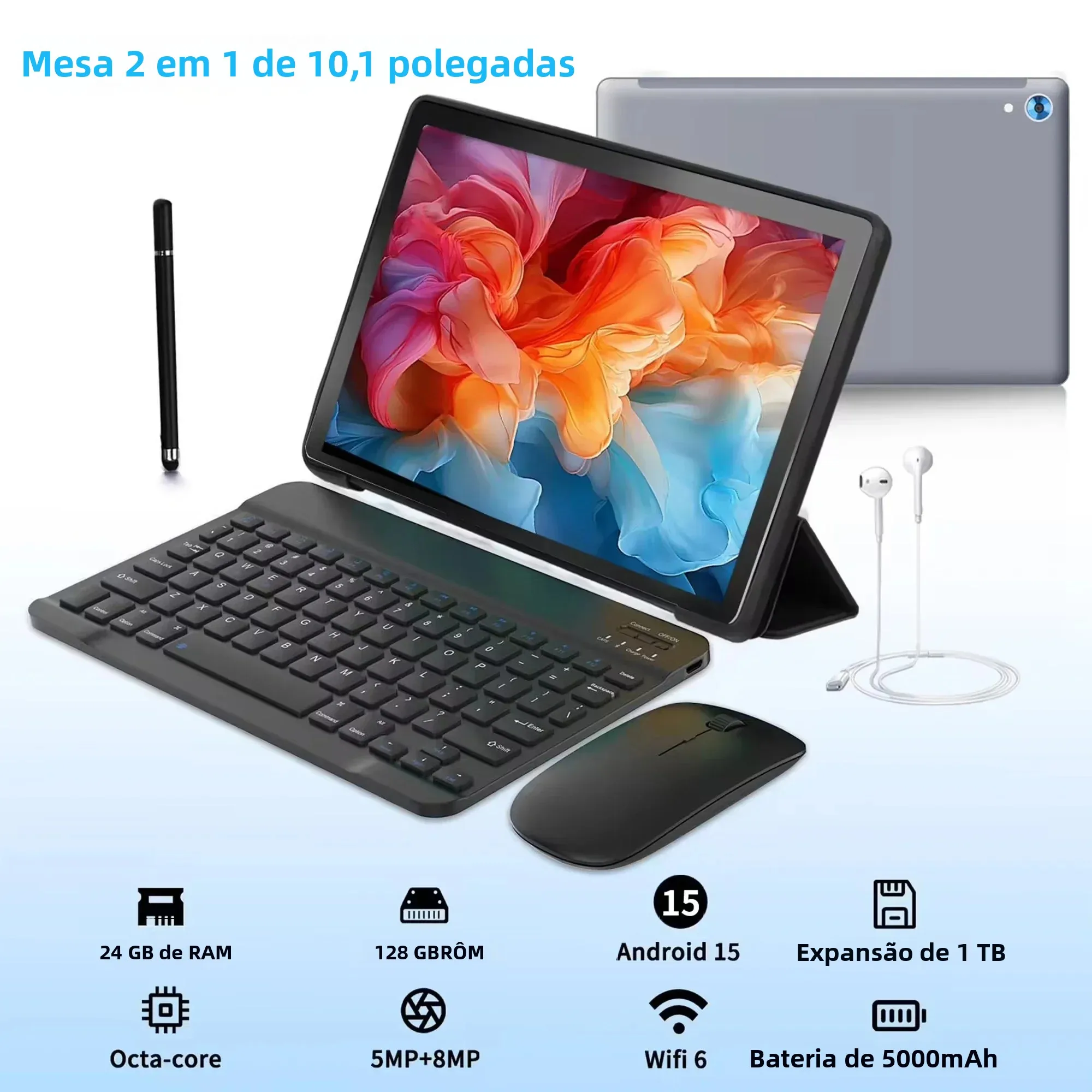 Uero c101l 10 Polegada android 15 tablet a523 octa núcleo comprimidos 24gb + 128gb 1 tb expansão wifi 6 5mp + 8mp câmera teclado mouse conjunto