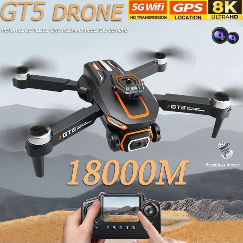 Novo gt5 8k hd lente dupla drone com fluxo óptico wifi dobrável quadcopter para crianças câmera fotografia aérea brinquedos de controle remoto