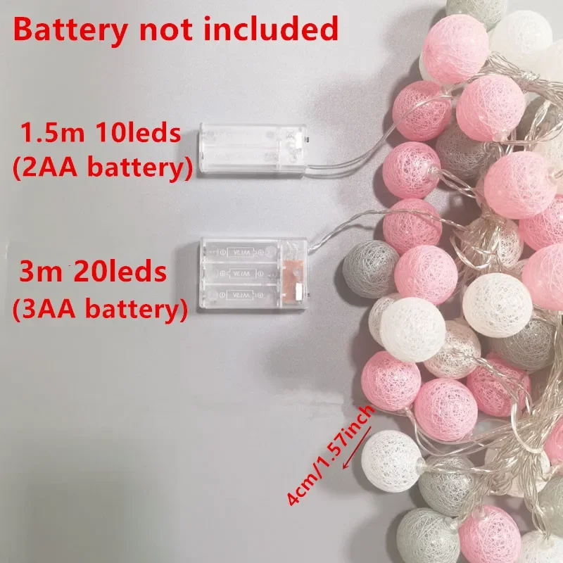 20LED コットンボールストリングライトガーランド妖精街路灯クリスマス装飾家庭用屋外ウェディングガーデンパティオライト