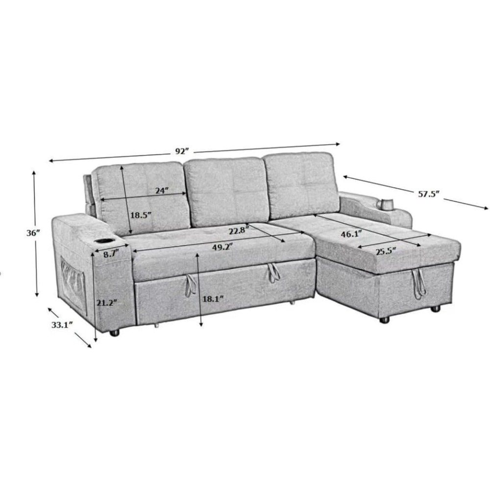 Convertible Sectional Sofa with Armrest Storage & Chaise Longue, for Living Room and Apartment, Multiple Features Living Sofas