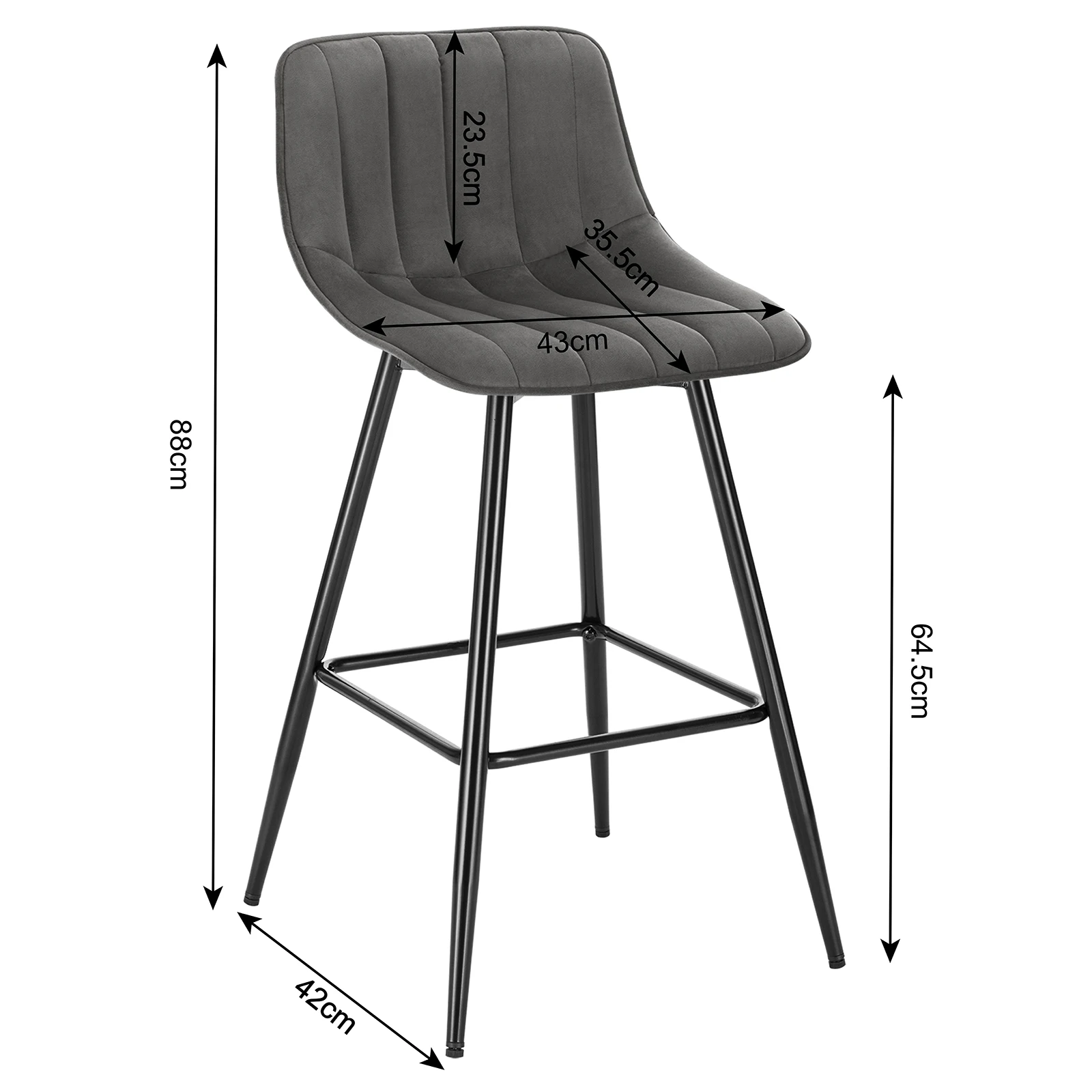 WOLTU 2 Teile/satz Bar Stühle Samt Barhocker Haushalt Hohe Thekenhocker mit rückenlehne Fußstütze Weichen Sitz Metall Füße Hause