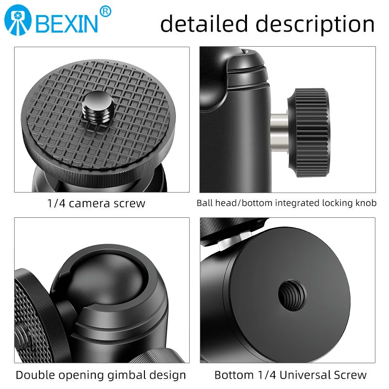 BEXIN 1/4 Thread Mini Tripod Ball Head 360 Degree Swivel used for camera extension bracket flash Mobile phone selfie stick