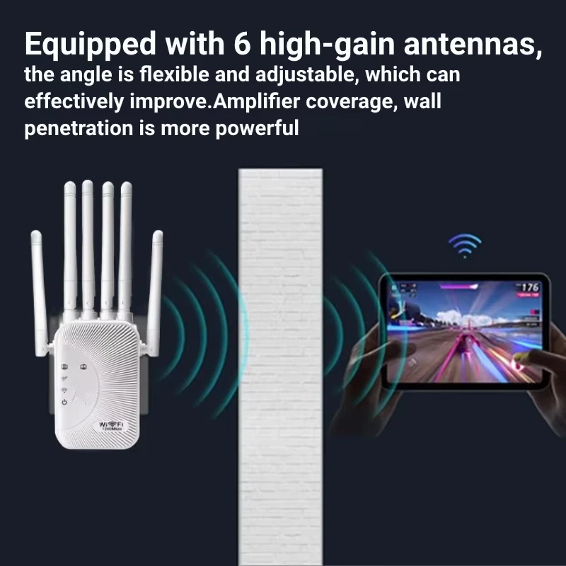 1200Mbps WiFi Repeater Dual Band Wireless Amplifier 2.4G 5GHz Network Long Range Signal Booster Antenna Network Amplifier Router